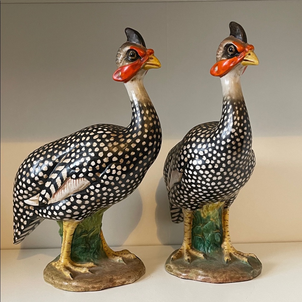 Group Of 2 Vintage Ugo Zaccagnini Guinea Fowl Figurines